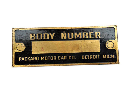 BODY Number Brass Data Plate/ VIN Plate - Vintage Packard Cars
