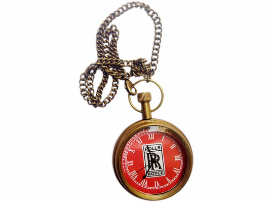 Brand New Antique Brass Rolls Royce Black RR Logo Pocket Watch With Chain available at 