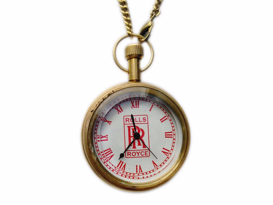 Brand New Brass Golden Rolls Royce Red RR Logo Pocket Watch With Chain available at 
