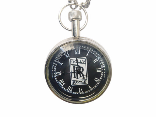 Brand New Pure Brass Chromed Rolls Royce Black - RR Logo Pocket Watch With Chain available at 