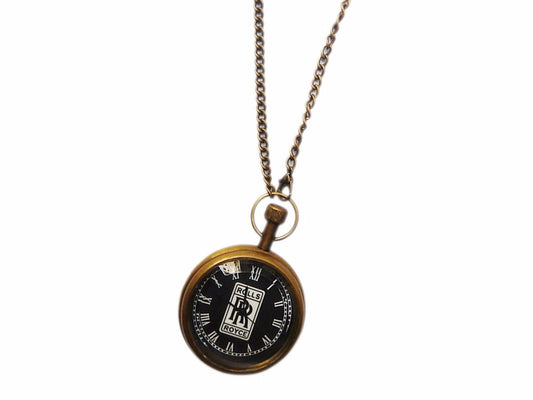Brand New Antique Brass Finish Rolls Royce Black - RR Logo Pocket Watch With Chain available at 