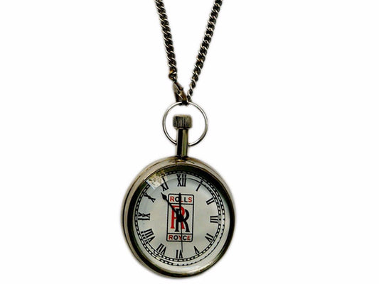 Chromed Brass Rolls Royce Red-Black RR Logo Pocket Watch With Chain