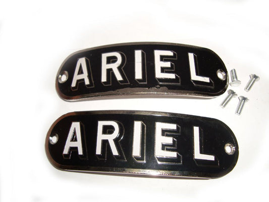 New Chrome Pair Of Petrol Tank Badges Black Colour Fits Vintage Ariel Tanks available at Online at Dataplatesonline