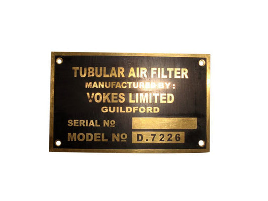 Brand New BSA Air Filter Plate WD WM20 M20 Vokes Filter Brass Data Plate