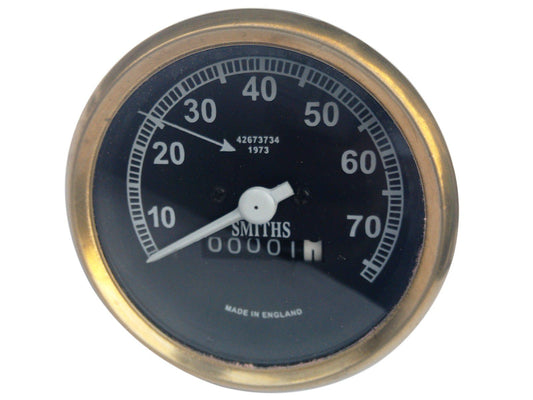 0-70 MPH Smiths Black Face Speedometer Brass Bezel For Vintage Motorcycle