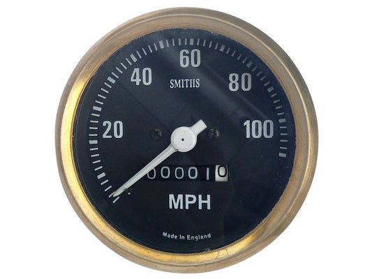 0-100 MPH Smiths Black Face Speedometer Brass Bezel For Royal Enfield