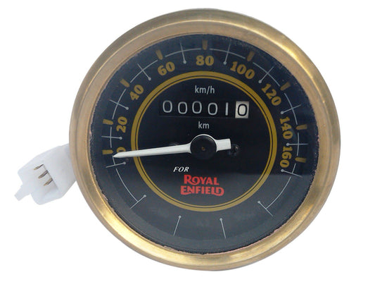 0-160 Kmph Black Face Speedometer Brass Bezel For Royal Enfield Classic