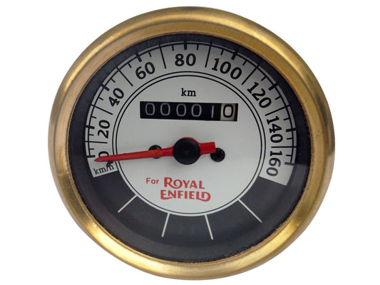 0-160 KMPH Black & White Face Speedometer Brass Bezel Royal Enfield Classic