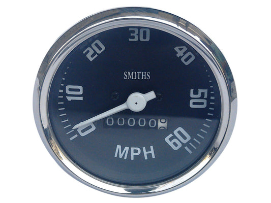 0-60 MPH Chrome Speedometer Smith Black Face Bold For Vintage Motorcycle