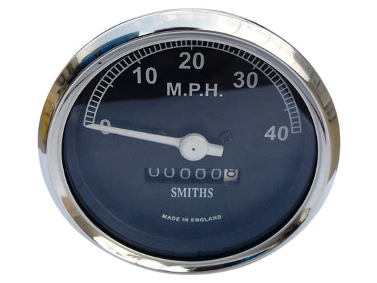 0-40 MPH Chrome Speedometer Smith Black Face For Vintage Motorcycles