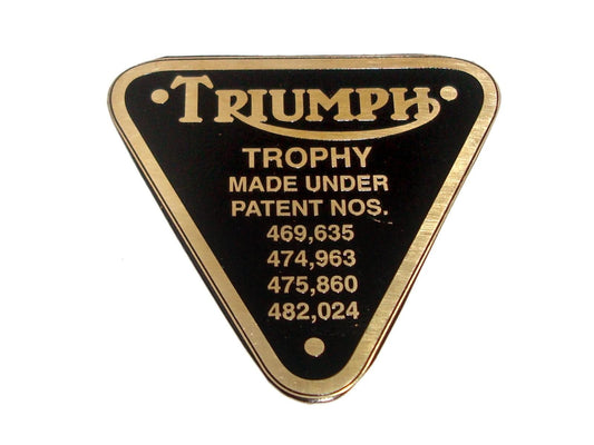 Vintage Triumph Trophy Timing Black Cover Patent Plate Badge # 70-2876B available at 