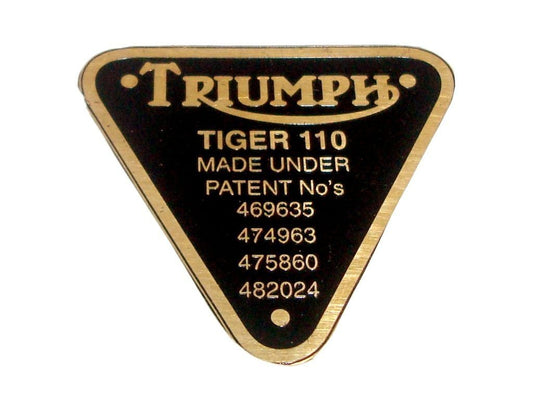 Vintage Triumph Tiger 110 Timing Cover Patent Brass Plate Badge Part No. 70-2910B available at 