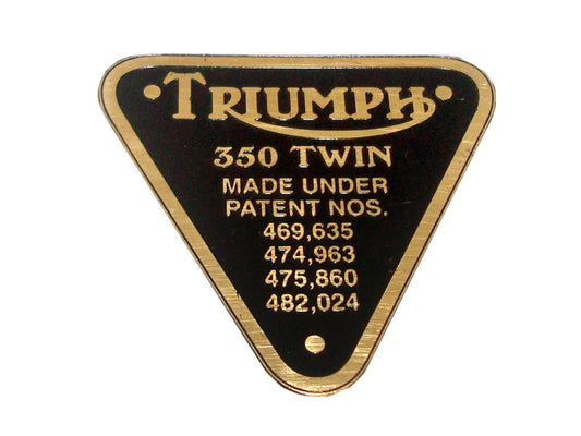 Vintage Triumph  Twin Brass Plate Badge Timing Cover Patent Part No.70-4016 available at 