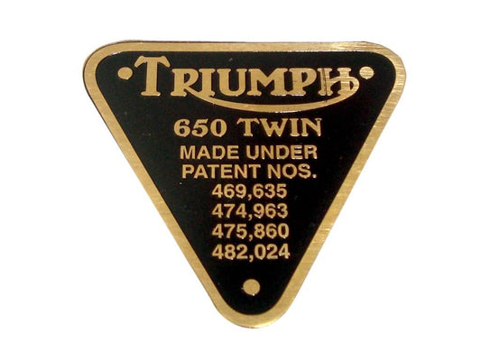 Vintage Triumph 650 Twin Tr6 T120 Timing Cover Patent Brass Plate Badge available at 