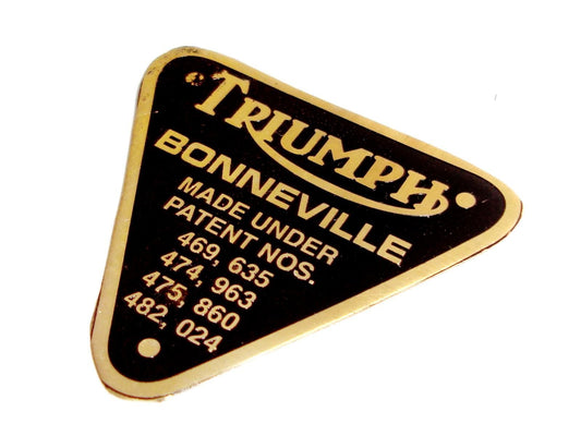 Early 1950S- 1980S Triumph Bonneville Brass Timing Cover Patent Plate available at 