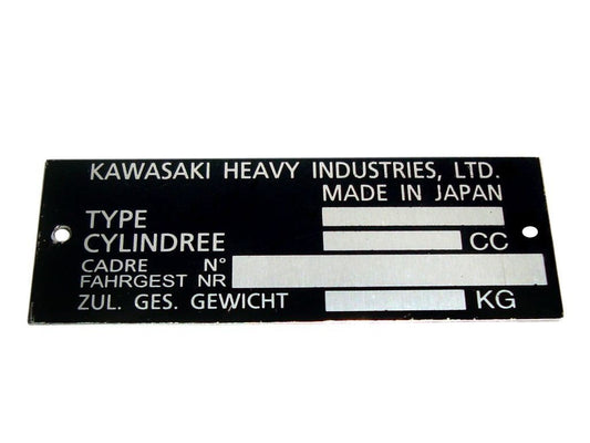 Marker Data Plate Blank Id Tag For Vintage Kawasaki Z900 Kz900 Kz1000 Z1 Z750 Kz 750 1000 650 available at 