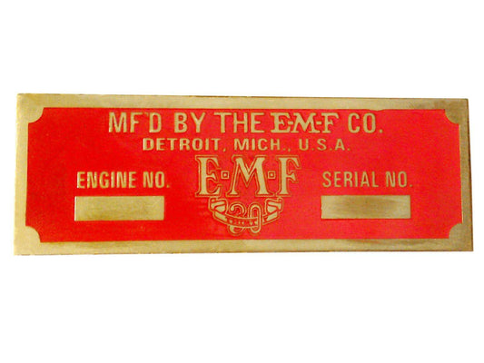 E-M-F Thirty Brass Red Acid Etched VIN /Data Tag /Serial Number Plate - Vintage E-M-F Thirty Car