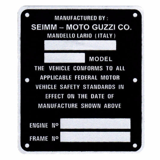 Aluminium Acid Etching Blank Data Plate For Vintage Early Moto Guzzi Motorcycles available at 