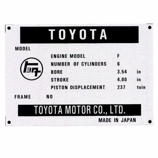Aluminium Etching Toyota Vintage Auto / Car Truck Blank Owners Id Tag / Data Plate available at 