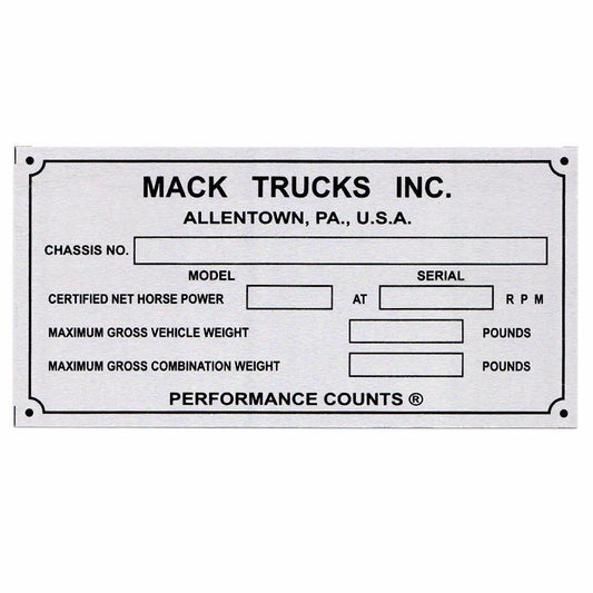 Alu Etching Mack Blank Truck Vintage Auto / Car Truck Owners Id Tag / Data Plate available at 
