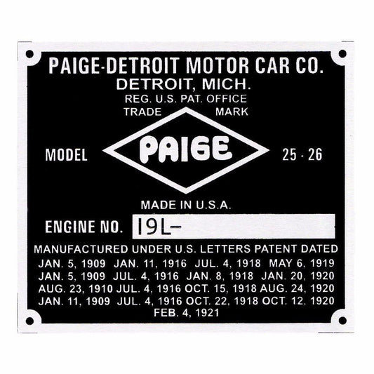 Aluminium Etching Paige Car Model 25 & 26 Vintage Blank Auto/Car Truck Owners Id Tag available at 