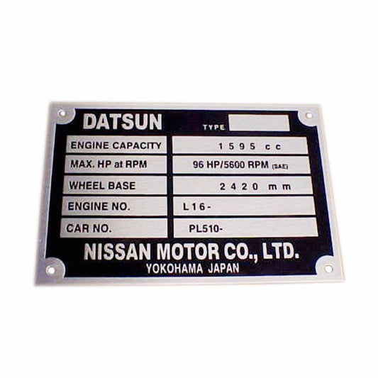 Aluminium Etching Blank Datsun Nissan Auto/Car Truck Owners Id Tag/Data Plate Yokohama available at 