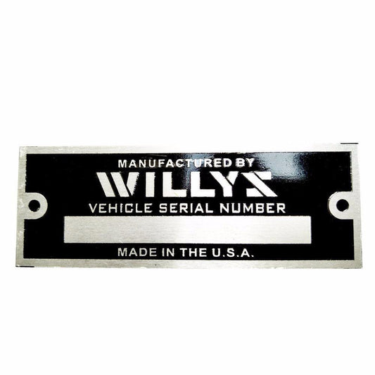 Willys USA Blank Data Plate Serial Number Id  Tag Custom Hot Street Rod Rat Rod