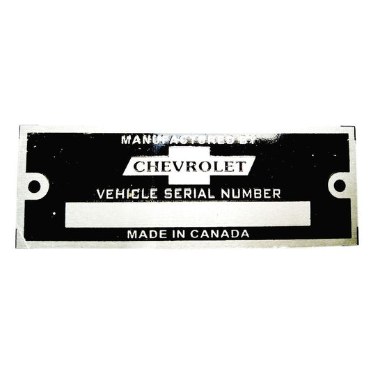 Data Plate Chevrolet Vehicle Serial Number Made In The Canada - Car, Truck available at 