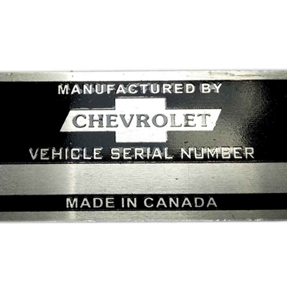 Data Plate Chevrolet Vehicle Serial Number Made In The Canada - Car, Truck