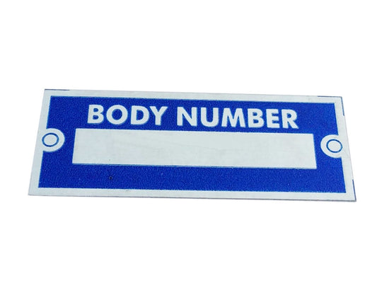 BODY NUMBER Blue Aluminium Acid Etched Data Plate ID Tag