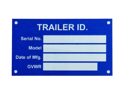 Universal Trailer Truck VIN Data Plate Serial Blank Tag Blue ModelId Tag GVWR