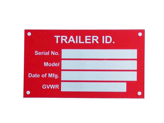 Universal Trailer Truck VIN Data Plate Serial Blank Tag Red ModelId Tag GVWR