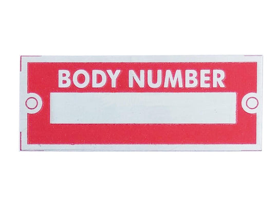 BODY NUMBER Red Aluminium Acid Etched Data Plate ID Tag