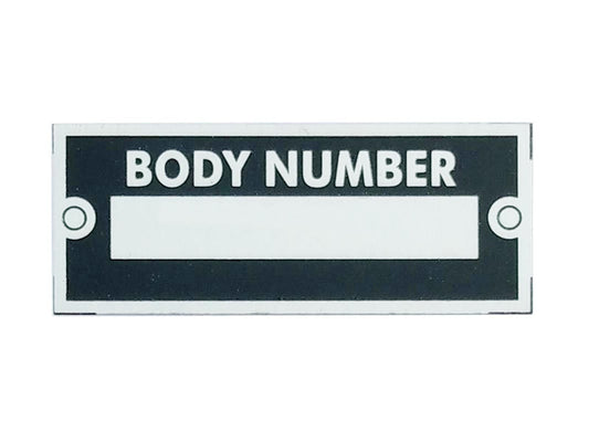 BODY NUMBER Black Aluminium Acid Etched Data Plate ID Tag