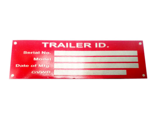 Brand New Trailer Truck Red Data Plate VIN Tag Serial Model # ID Tag Gvwr