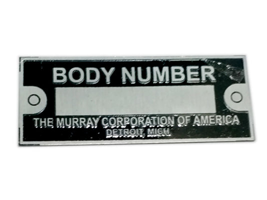 Body Number Data Plate Black THE MURRAY CORPORATION OF AMERICA ID Tag