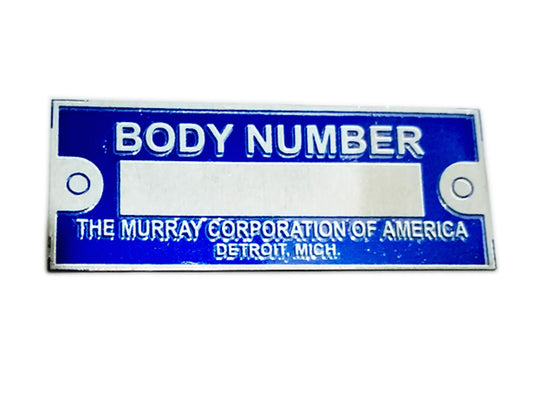 Body Number Data Plate Blue THE MURRAY CORPORATION OF AMERICA ID Tag