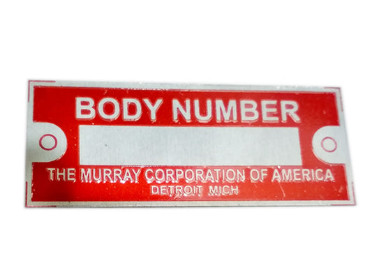 Body Number Data Plate Red THE MURRAY CORPORATION OF AMERICA ID Tag