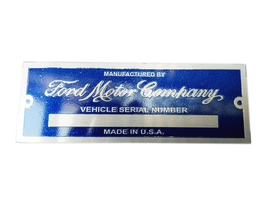 Ford Motor Company USA Data Plate Blue Serial Number ID Tag Hot Rod Rat