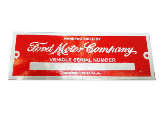 Ford Motor Company USA Data Plate Red Serial Number ID Tag Hot Rod Rat