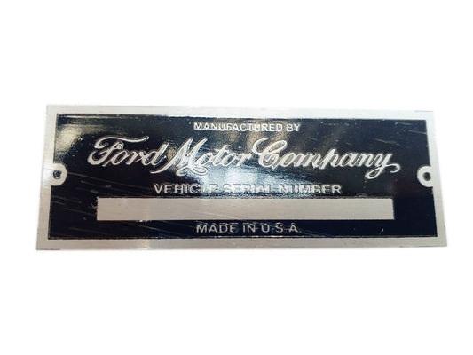 Ford Motor Company USA Data Plate Black Serial Number ID Tag Hot Rod Rat