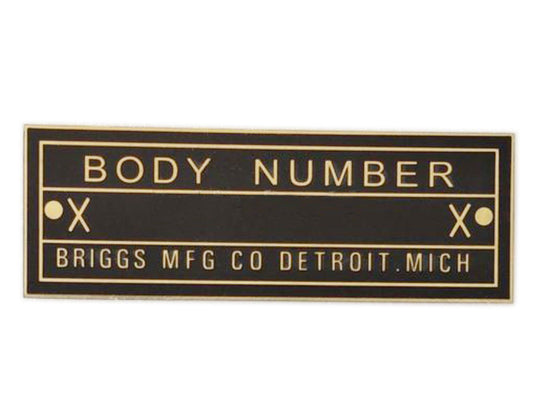 Body Number Brass Briggs Acid Etched Data Plate Detroit, Mich Id Tag
