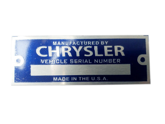 Vintage Chrysler Blue Blank Serial Number Id Tag Data Plate Hot Street Rod Rat Rod