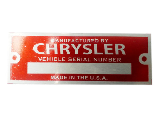 Vintage Chrysler Red Blank Serial Number Id Tag Data Plate Hot Street Rod Rat Rod