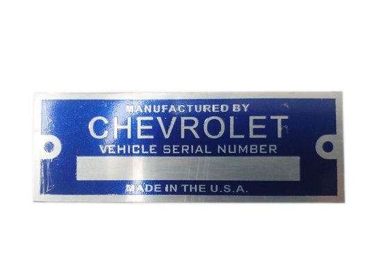 Chevrolet Vehicle Blue Serial Number Data Plate Made In The USA - Vintage Car , Truck