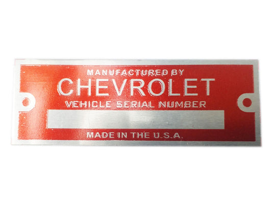 Chevrolet Vehicle Red Serial Number Data Plate Made In The USA - Vintage Car , Truck