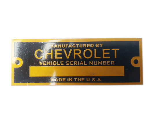 Chevrolet Vehicle Golden Finish Serial Number Data Plate Made In The USA - Vintage Car , Truck