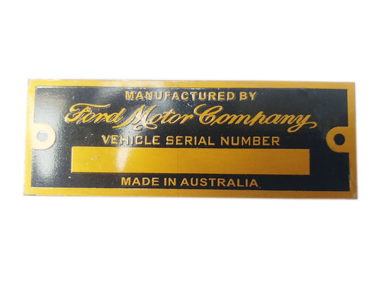 Ford Motor Company Australia Golden Finish Data Plate Serial Number ID Tag Hot Rod Rat