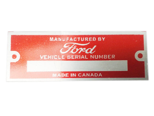 Ford - Canada Red Data Plate Serial Number Id Tag Hot Rod Rat - Ford Cars