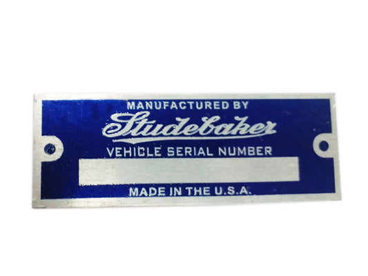 Studebaker Blue Blank Serial Number Data Plate ID Tag Hot Rod Rat Rod Street